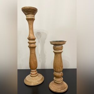 Set of 2 Wooden Candle Holders